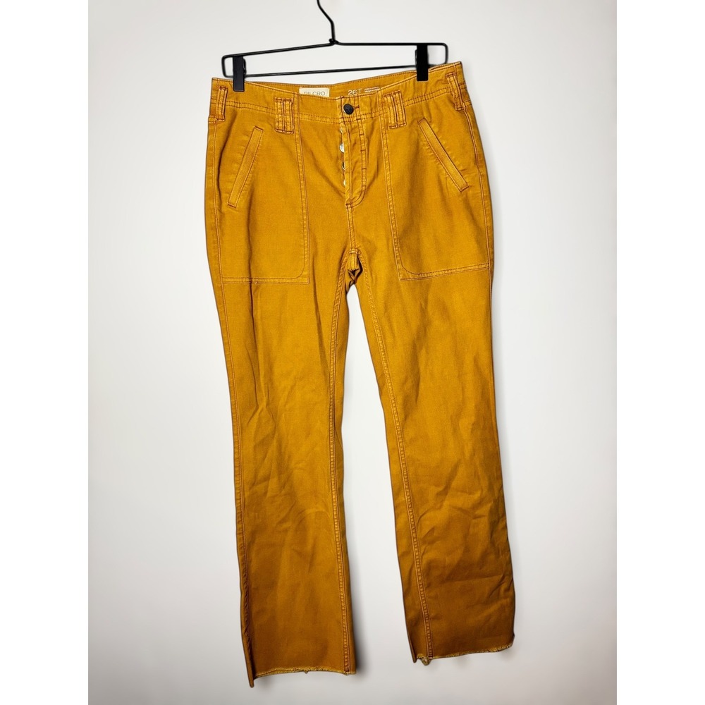 PILCRO Chic Cargo Pants Womens 26T Yellow Khaki Button Fly Utility Anthropologie